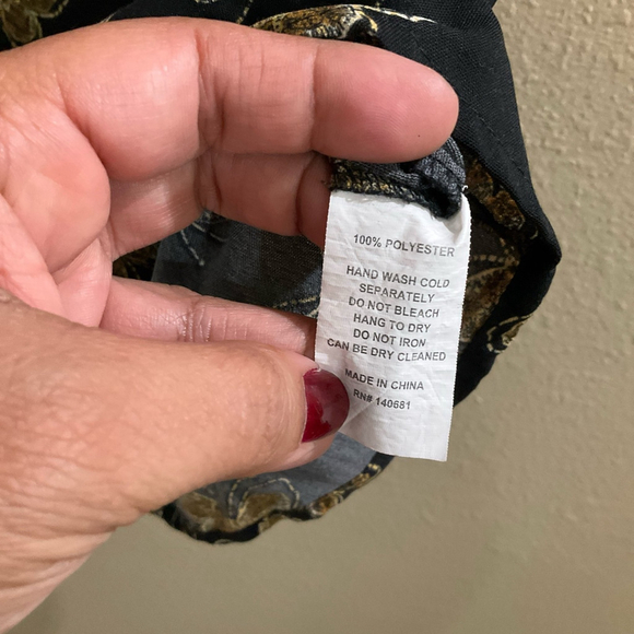 Unique Vintage Black gold butterfly print boho blouse tie front flutter sleeves - Picture 8 of 8